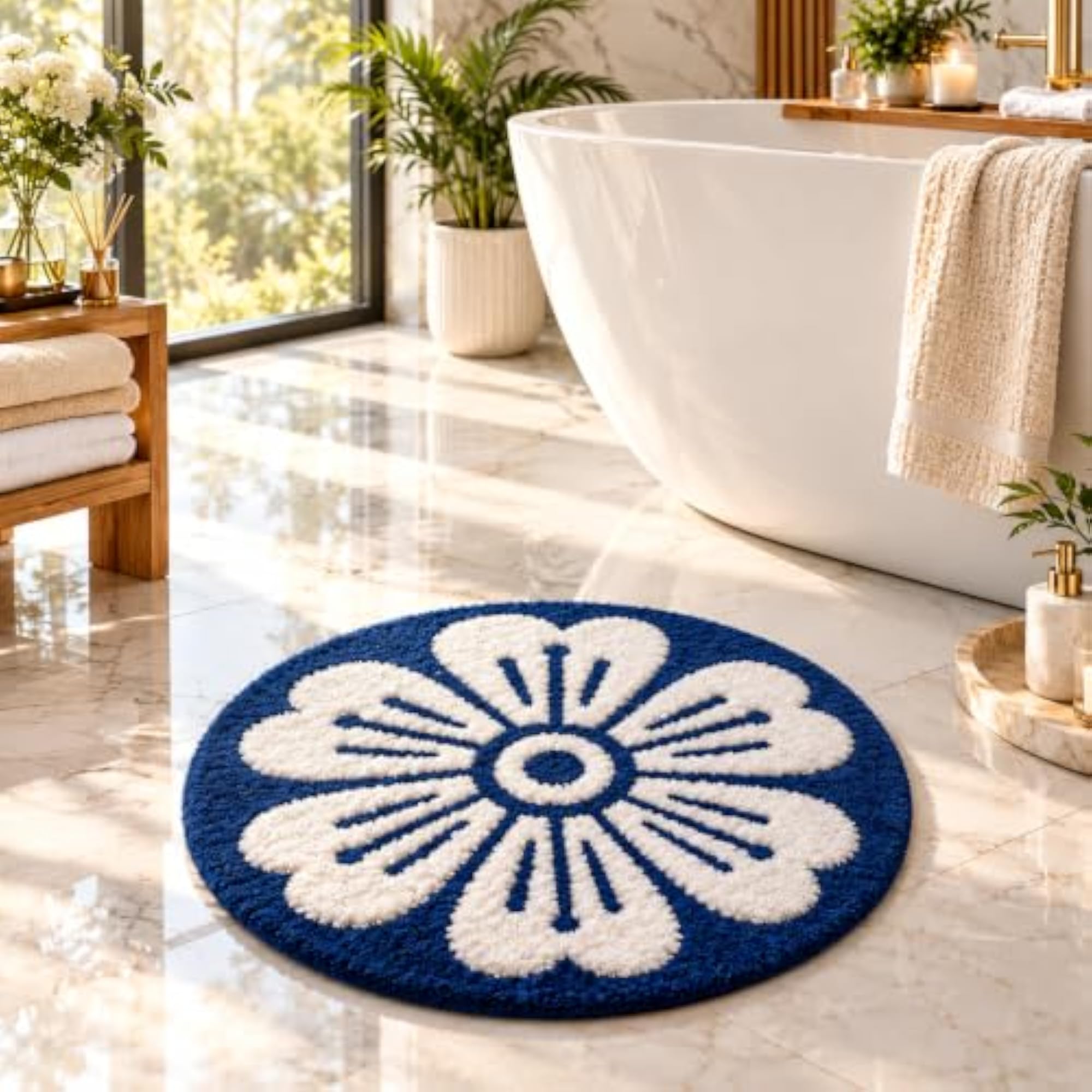 Plush Microfiber Absorbent Bathroom Mats, Machine Washable