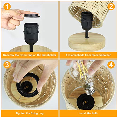 Dllt Bedside Table Lamp, Simple Led Desk Lamp Rubber Wood Nightstand Lamp With Round Rattan Shade For Kids Room, College Dorm, Living Room, Bedroom, Coffee Table, Bookcase, Study (E26 Bulb Included) #TOP5