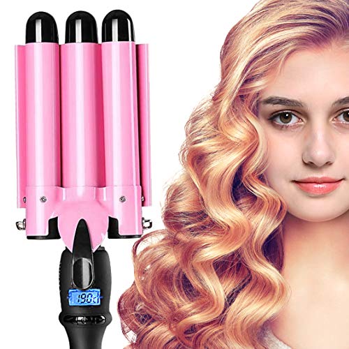 Professional 3 Barrel Curling Iron 1 inch Hair Waver Iron 25mm Fast Heating Hair Curler with LCD Display Temperature Adjustable