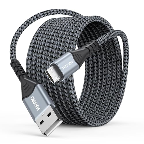 FEMORO Micro USB Cable 15Ft Extra Long MicroUSB Fast Charging Cord & Data Transfer Braided for PS4 Xbox Controller WyzeCam v1-3 Old Android Phones Kindles Raspberry Pi 3