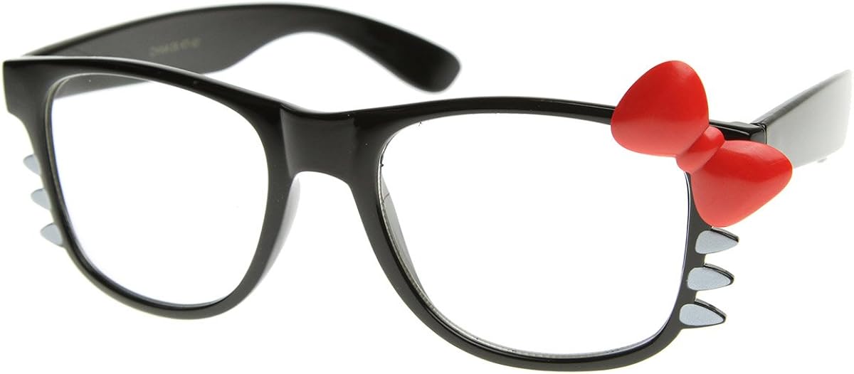 Womens Retro Fashion Kitty Clear Lens Glasses w/Bow and Whiskers