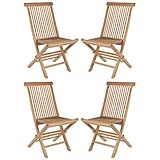 Wholesaler GmbH 4er Set Klappstühle Hochlehner Gartenstühle aus Teak-Holz Natur für Balkon Garten