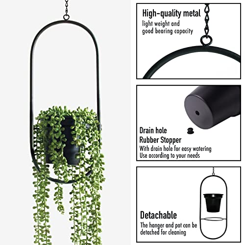 Hemepaha Metal Hanging Planters, Boho Geometric Metal Plant Hanger With 5 Inch Flower Pots,Set Of 2 Black Oval Shape Plant Holder,Wall And Ceiling Planter For Indoor Plants, Home Décor #TOP3