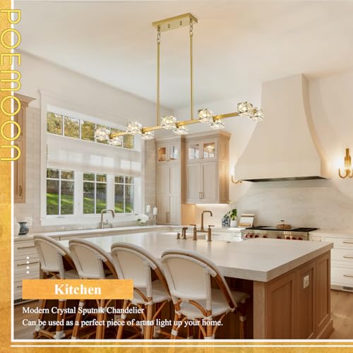 Image of 10 Lights Modern Crystal Chandelier L 43 inch Dining Room Gold Sputnik Ceiling Pendant Lights Industrial Hanging Light Fixture for Kitchen Island Over Table Living Room Bedroom