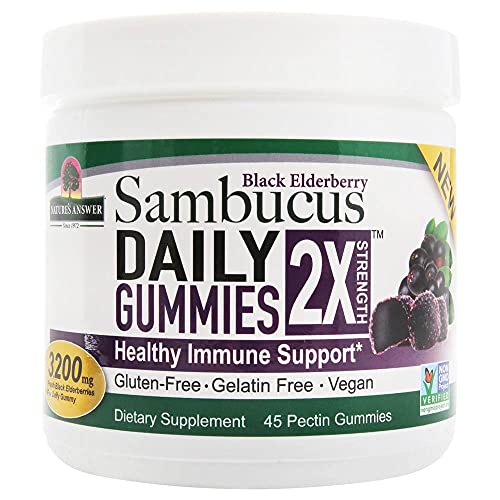 Nature's Answer Black Elderberry Sambucus Daily Gummies, 2X Strength, 3,200 Mg, 45 Pectin Gummies #TOP18