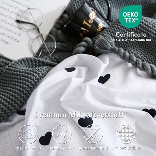 Freyamy Herz Bettwäsche 220x240 Herzen Weiß Schwarz Herzchen Bettwäsche Set – Ansicht 5