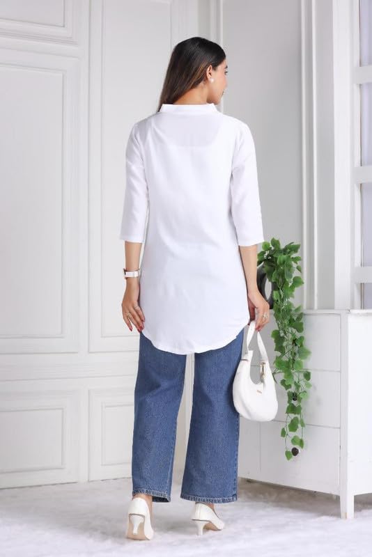 Image of Mlada Rayon Flare Top for Women | 3 /4th Sleeve Regular Fit and Flare Top | Women Office Tops Tunic | Western Long Shirt Top for Women | Shirt Collar Top for Women | Rayon Tunic Tops for Women Western