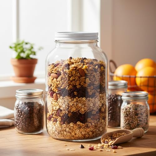 Image of kitchentoolz Set of 3 One Gallon Large Glass Jar with Lid - Wide‑Mouth Gallon Mason Jar for Sun Tea, Pickling, Kombucha - 1 Gallon Glass Jug Made in USA