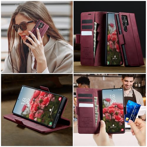 Cracedily Wallet Case for Samsung Galaxy S24 Ultra Leather Wallet Flip Cover with Card Holder, Kickstand, Magnetic Closure, RFID Blocking TPU Shockproof Phone Case Compatible with S24 Ultra, Red - image 7