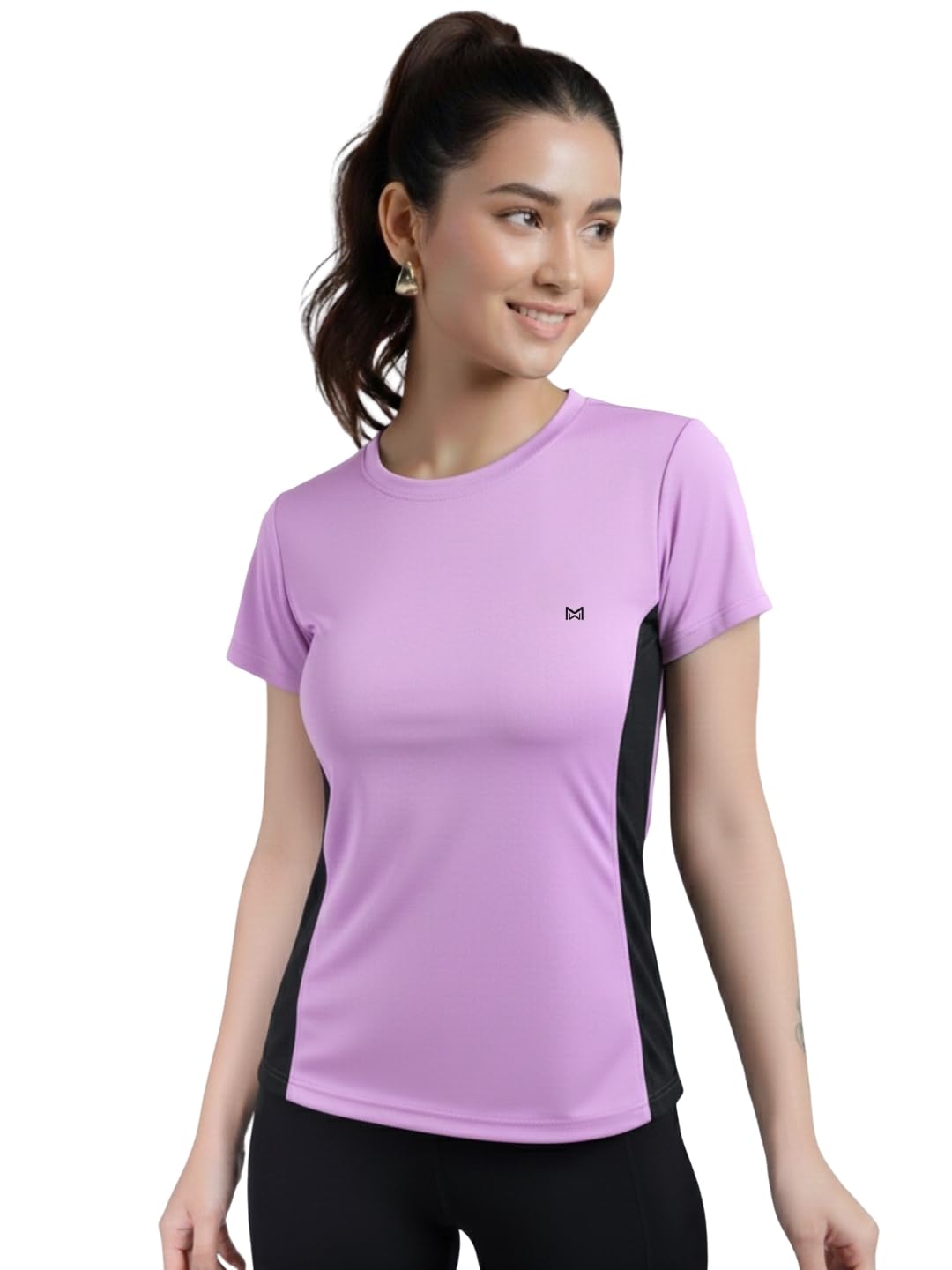 white moon Gym T Shirt for Women Workout|Dryfit Tshirts Woman|Round Neck Tops for Ladies Workout|Half Sleeve Polyester Tee-Shirts-picture-56
