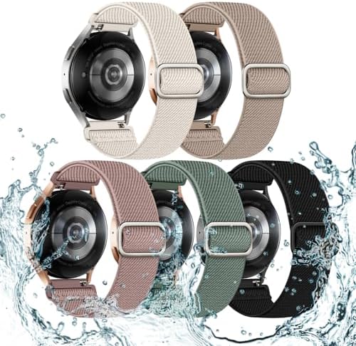 5 Pack Stretchy Bands Compatible with Samsung Galaxy Watch 7 6 5 4 FE Band 40mm 44mm 45mm/Watch 6 4 Classic 4 42mm 46mm 43mm 47mm/Active 2, 20mm Water-Resistant Elastic Nylon Sport Strap - Thumbnail 2