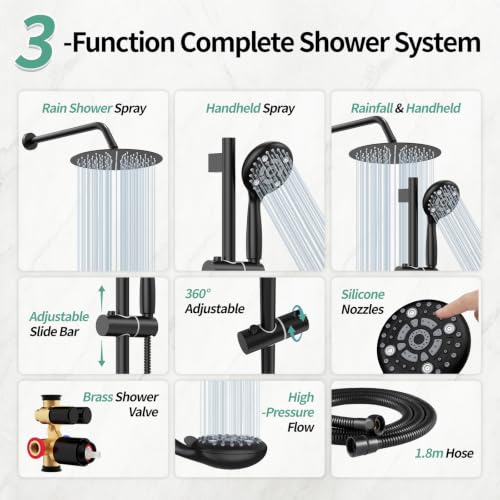 Image of SR SUN RISE 10 inch Shower Faucet Set with Shower Slide Bar,Matte Black