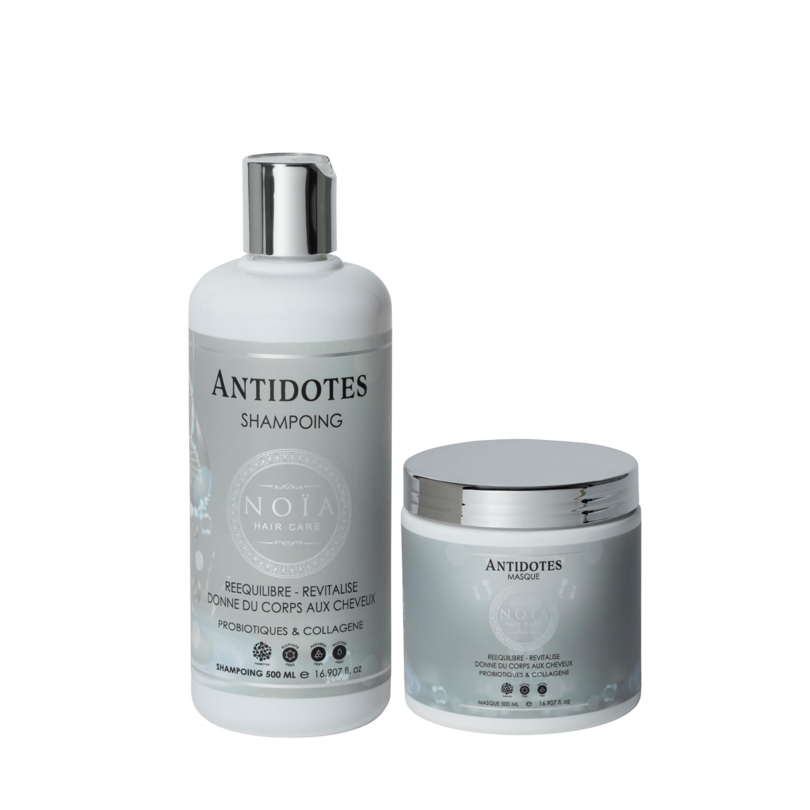 NOÏA HAIR Duo Shampoing & Masque Antidotes Probiotiques & Collagène 500 ml – Routine Capillaire Réparatrice, Hydratante & Anti-Casse – Cheveux Sensibilisés et Déséquilibrés