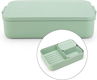 Brabantia Make & Take Bento Lunch Box (Jade Green) 2 Compartments & Lidded Pot, Lift-Out Tray Divider, BPA-Free, Airtight Snap Locks, Microwave & Freezer Safe, Travel Meal Prep Container