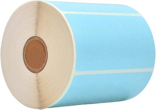 WOD - Rollos de etiquetas térmicas directas color azul bebé, 4 x 2 pulgadas, 725 calcomanías de etiquetas de nombre por rollo, adhesivo permanente