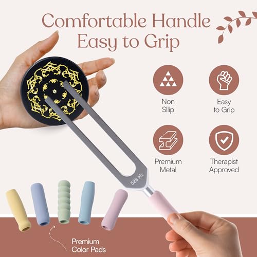 tuning forks for healing set including four frequency 128hz 1361hz 174hz 528hz yoga and meditation accessories chakra sound therapy instruments with tuning fork activator and vegan leather pouch