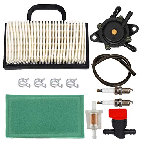 Carkio Air Filter Pre-Filter Fuel Filter Fuel Line Spark Plug Fuel Pump Shut Off Value Kit for John Deere D130 L120 Z425 X130R X140 L118 LA135 MIU11286 Briggs & Stratton 499486 499486S Lawn Mower