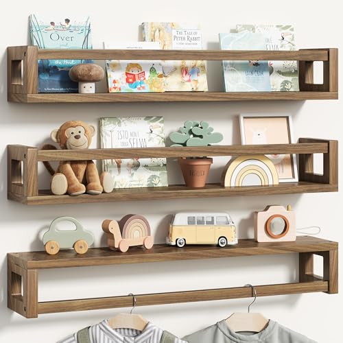 Image of TidyCorner Upgraded Thick Floating Shelves - 24 Inch Multi-Use Wall-Mounted Bookshelves for Kids and Nursery, Ideal for Books, Toy, Spice Rack, Decor - Walnut Brown