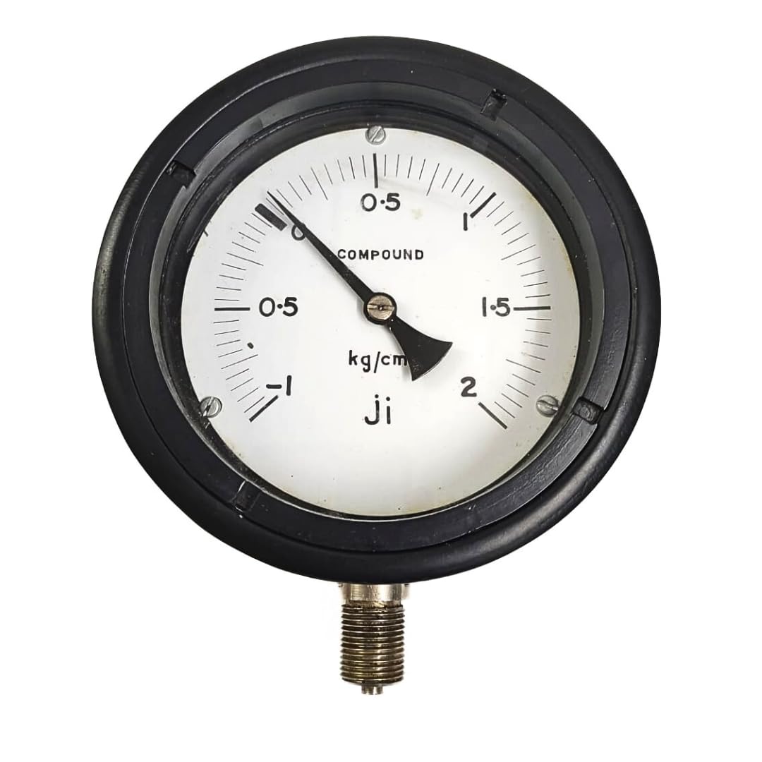 "Ji" Japsin Instrumentation Economical Compound Gauge, 4" (100 mm) Dial, Range -1 to 2 Kg/Cm2 Single, Direct Bottom Entry, 3/8" BSP (M) Connection, Black Aluminium Case Screw Type & SS Internals-image-31
