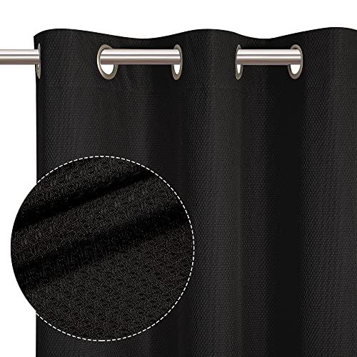 Owenie 100% Blackout Curtains 63 Inch Long 2 Panels For Bedroom, Textured Living Room Curtain Casual Weave Thermal Insulated Curtains, Grommet Room Darkening Window Treatment, (Black, 42" X 63") #TOP1