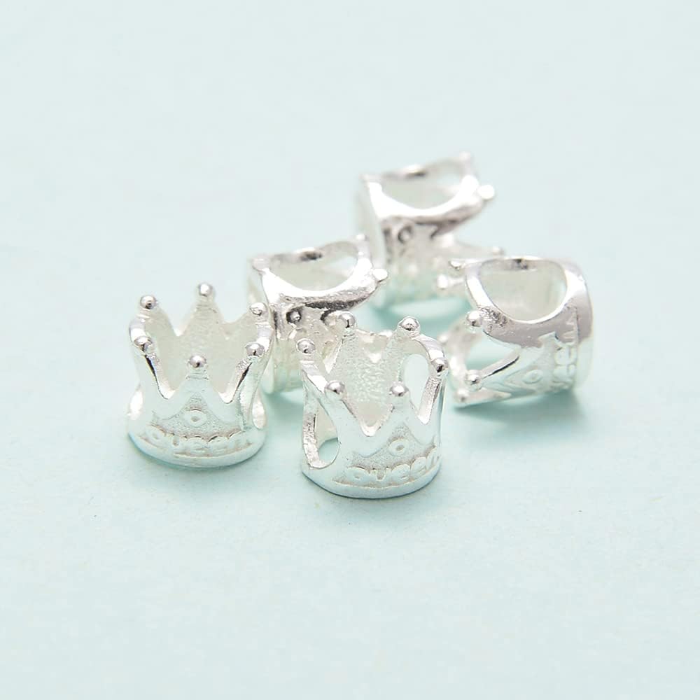 JM Design 925 Sterling Silver Crown Big Hole Beads Size 8x8mm Sold per Bag for Jewelry Making