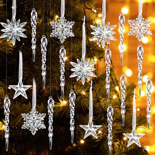MELLIEX 21 Stück Christbaumschmuck Eiszapfen Schneeflocken,...