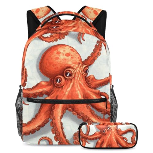 Cartables grande capacité lot de 2 avec trousse dessin animé pieuvre pour élève