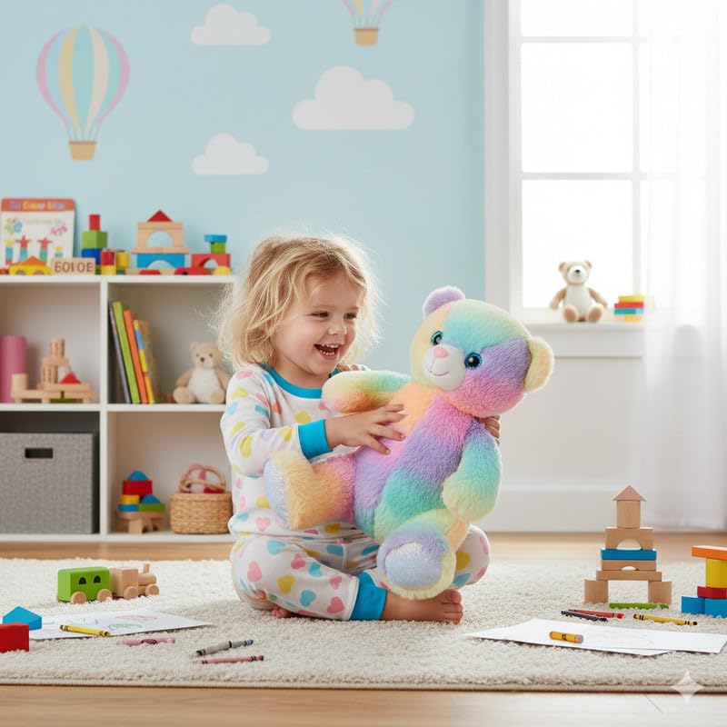 Image of Bear Plush Soft Toy Baby - Rainbow | Cute Stuffed Animal for Kids | Huggable Cuddly Bear for Girls & Boys | Soft Plush Toy for Play & Fun