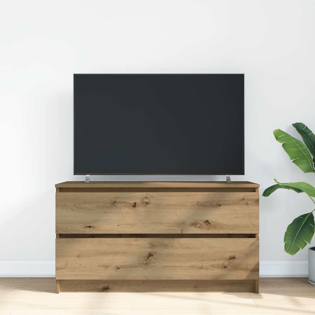 Mobile TV in rovere Artisan, 100 x 35 x 54 cm, con 2 cassetti, spazio portaoggetti, adatto per soggiorno, camera da letto, home theater, multimediale, angolo gaming