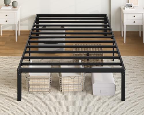 Image of Allewie Twin Bed Frame, 14 inch Metal Platform Beds with Storage Space, No Box Spring Needed and Easy Assembly, Black