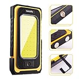 WARSUN ソーラー充電式 LED作業灯 1000ルーーメン 高輝度 磁石付き防水ハンディライト モバイルバッテリー搭載 COBランタン (自動車整備／釣り／夜間作業／キャンプ用) 日本語取扱説明書付き (Y40-黄)