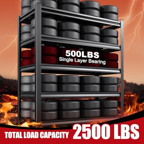Image of Set of 3 Garage Shelving-3000 lbs 5 Tier Storage Shelves, Adjustable Heavy Duty Metal Shelving Unit and Storage Large Wire Rack, Utility Steel Shelf for Warehouse Industrial-78 x46 x20, Black