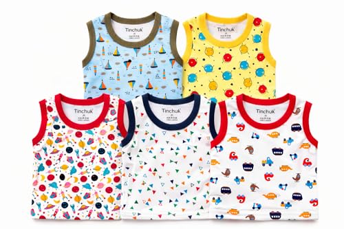 Image of NammaBaby Unisex Baby Boys and Girls Sleeveless Regular Fit T-Shirt Top