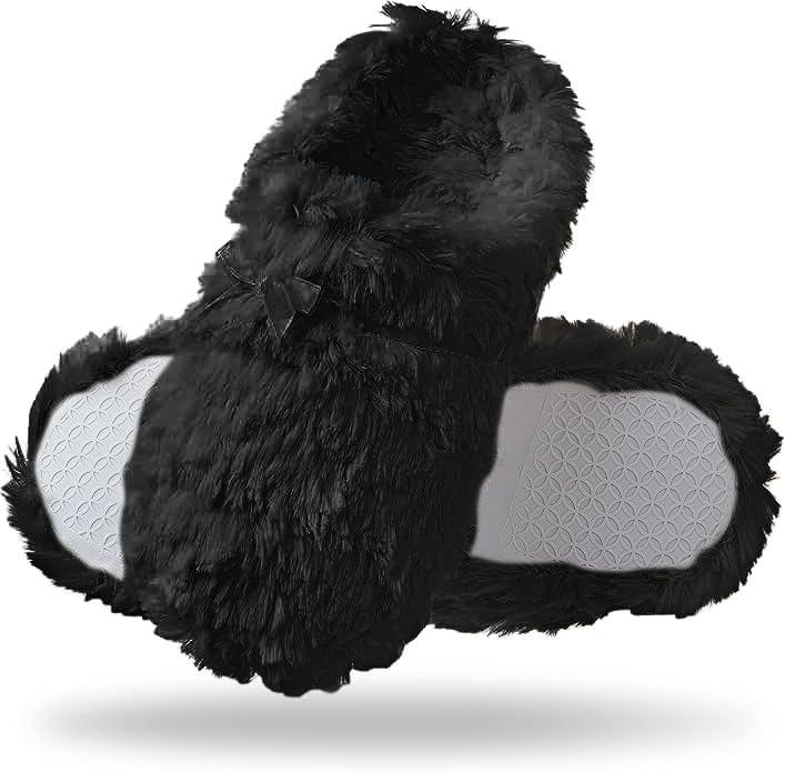 Tofern Women Fluffy Slippers Soft Flannel Memory Foam Slippers Ultra Soft Comfy Warm House Shoes with Mute Anti-Slip