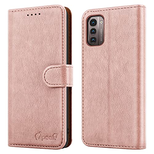 iPEAK Case For NOKIA G21 Phone NOKIA G11 Phone Case (6.5’’) Leather Flip Magnetic Closure Folio Book Kickstand Card Holder Wallet Cover Full Protection for Nokia Phone (Rosegold)