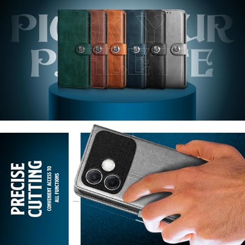 Image of WOW IMAGINE Shock Proof Flip Cover Back Case for Oppo F33 Pro 5G (Magnetic Button Flip Case | Wallet Pockets & Stand | Leather Finish | Stone Grey)