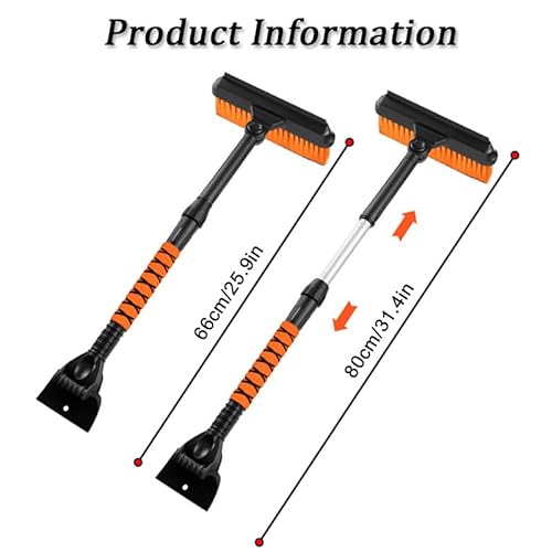 KISHACZ Snow Brush and Ice Scrapers for Car Windshield for VW Amarok Golf Jetta Passat, Detachable Snow Scrapers with Ergonomic Foam Grip, 360° Rotating Snow Removal Tool for Car SUV,A Orange