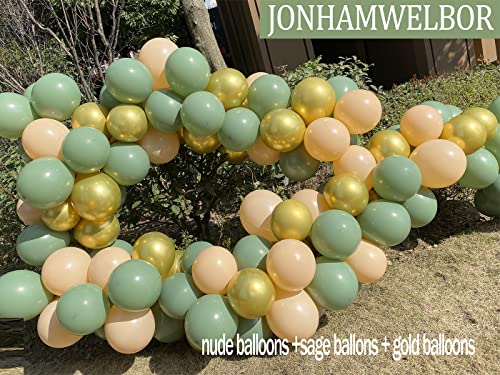 Image of Jonhamwelbor Sage green Balloons Olive Green Eucalyptus Green 100 Pack 12 inch Matte Latex Helium Balloons for Birthday Baby Shower Retro Neutral Wedding Party Decorations