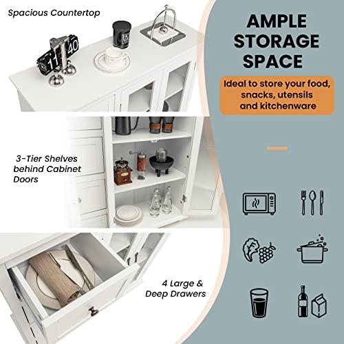 Loko Buffet Sideboard, Kitchen Storage Cabinet, 2-Door Cupboard With 4 Drawers, Adjustable Shelf & Anti-Tipping Device, Multipurpose Console Cabinet (White) #TOP3