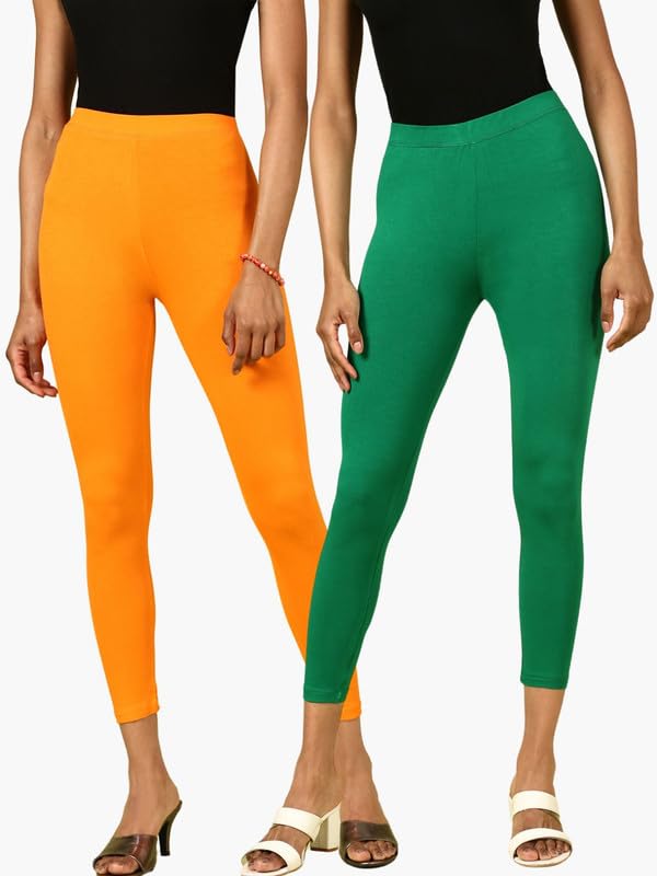 de moza Pack of 2 Maroon & Mustard Ankle Length Leggings Solid Viscose-picture-33