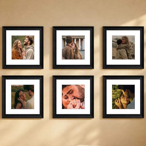 Image of Art Street Wooden Photo Frame for living room, Aesthetic Cave Design Photo Frames for Photograph, Art Work, Certificates Set of 6 (8x8 Inch, Black)