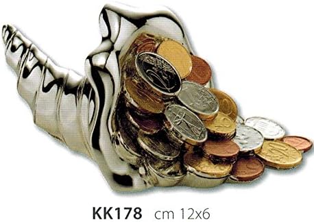 CORNUCOPIA SCULPTURE WITH MONEY ENAMEL KIKKE CM12 X 6 SILVER LAMINATE MADE IN ITALY