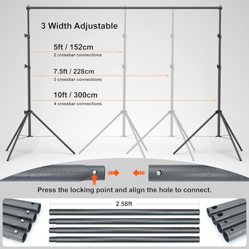 Image of LINCO Lincostore Backdrop Support Stand Kit 10x7.1ft Adjustable Photography Studio Photo Background Support System with Carrying Bag for Green Screen Muslin, 4173-U (10ft Wide 7.1ft high)
