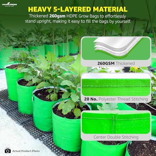 Image of Anandi Green's Premium HDPE Uv Protected 260 GSM Round Shaped Green Colour Plants Grow Bags Suitable for Terrace and Vegetable Gardening Size 12x12 Inch Pack of 10
