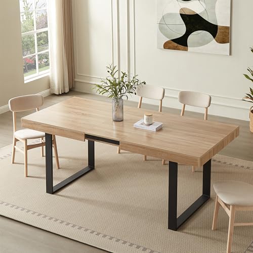 CASABEL - Table à Manger Extensible avec Rallonge - Grande Capacité - Style Industriel - Plateau de 160 à 200 cm - 6 à 8 Personnes - Pieds en métal -...