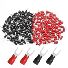 Litoexpe 200 Pcs 16-14 AWG Insulated Fork Spade Wire Connector, U Type Electrical Crimp Terminals Stud Size #8 100 Pcs Red +100 Pcs Black