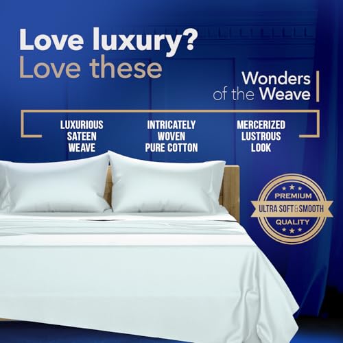 Image of TEXAS LINEN CO. 100% Egyptian Cotton Split King Sheet Sets - Luxury 1000 Series Lonestar Lovin' Collection Split King Sheet Set (5 PC, Sea Foam), Soft, Cooling, 16 inch Deep Pocket Sateen Hotel Bed Sheets
