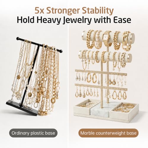 Soporte de joyería de mármol natural beige de 3 niveles extra resistente 5