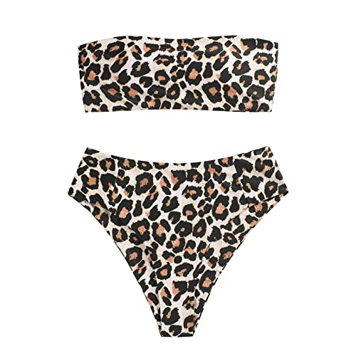 Image of ZAFUL Women's High Cut Bandeau Bikini Set Strapless Solid Color 2 Pieces Bathing Suit Swimsuit