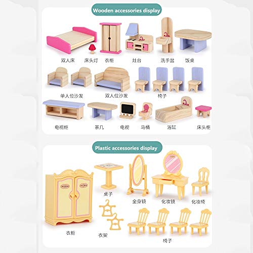 OUPAI Häuser für Modepuppen Holzpuppenhaus, 3-Geschichte Puppenhaus und Möbel Kit mit Möbel und Puppen, Pretend Play… – Bild 6